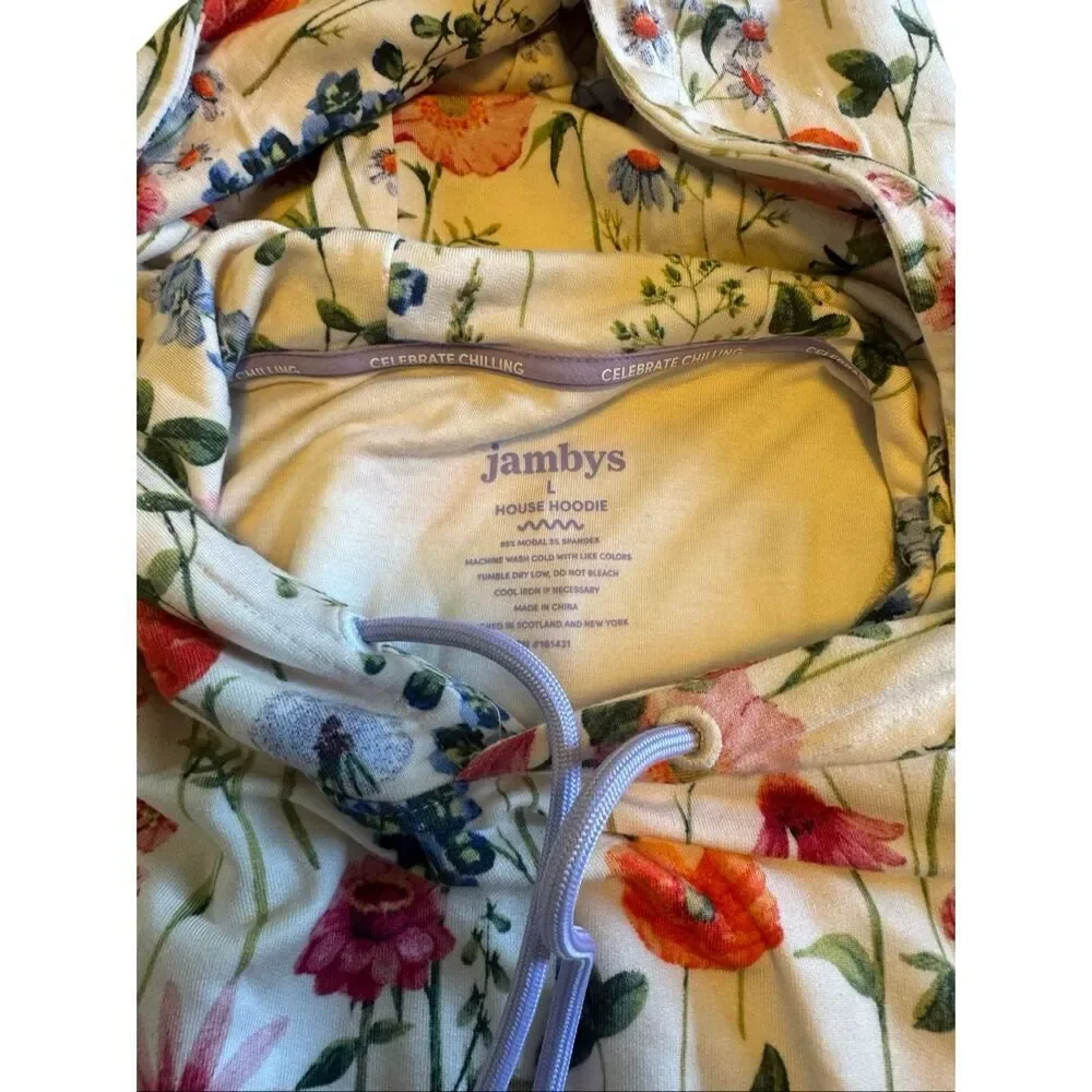 Jambys size L bouquet house hoodie fleece pants lavender - NWOT